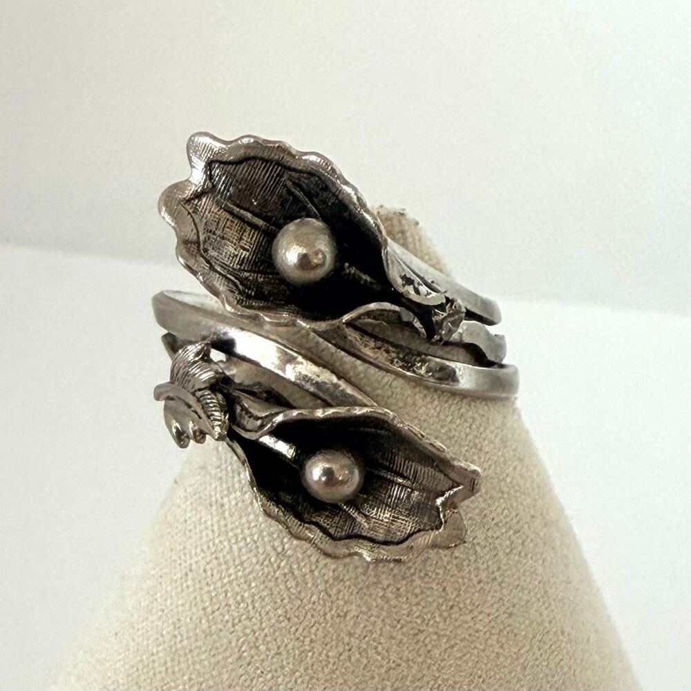 Vintage Double Calla Lily Silver-Tone Bypass Ring